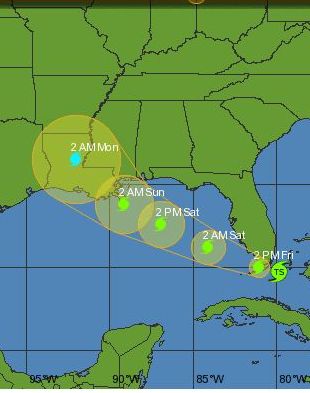 Tropical Storm Bonnie on track for oil spill